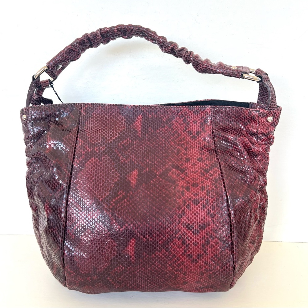 FURLA NEW Burgundy Snake Python Embossed Leather Single Handle Hobo Shoulder Bag - Picture 5 of 16